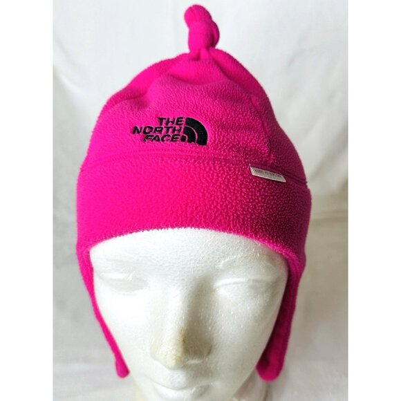 The North Face Girls Fleece Earflap Beanie Hat Warm Winter Cap Top Knot Pink - Picture 1 of 13